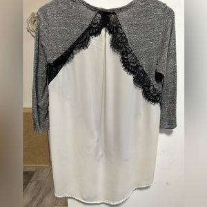 Smal Grey top with white sheer & black lace trim